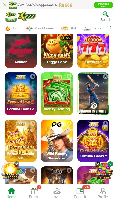 XK777 Game main lobby interface