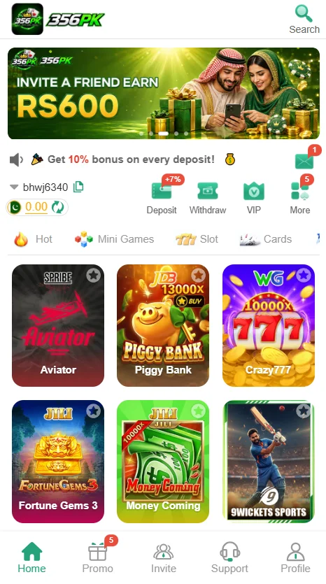356PK Game Main Dashboard Interface