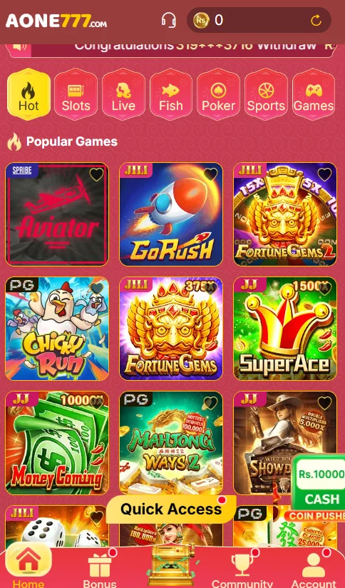 Aone777 Game APK Interface