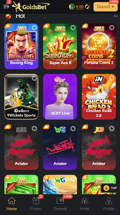 GoldsBet Game APK Interface