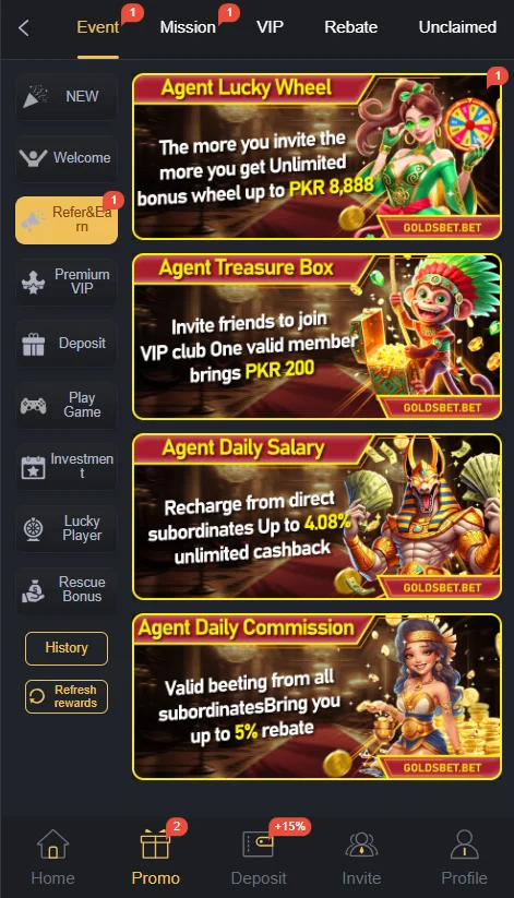 GoldsBet Game App Promotions