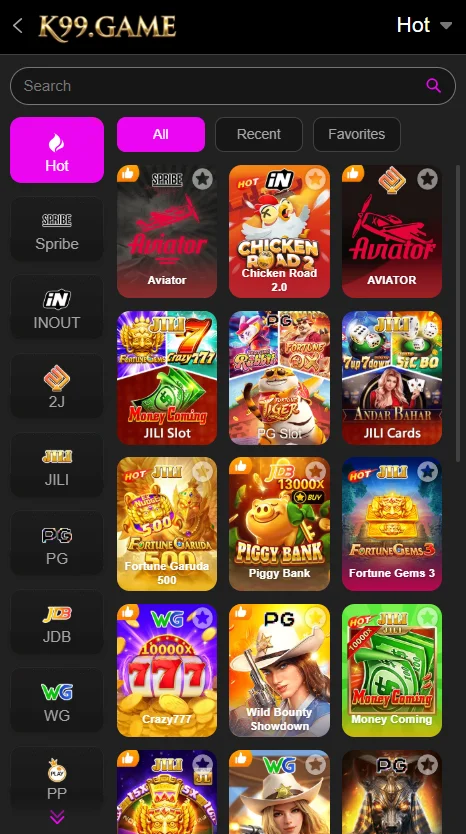 K99 App Game Types