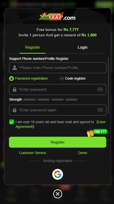 XD777 Game App Registrations and login