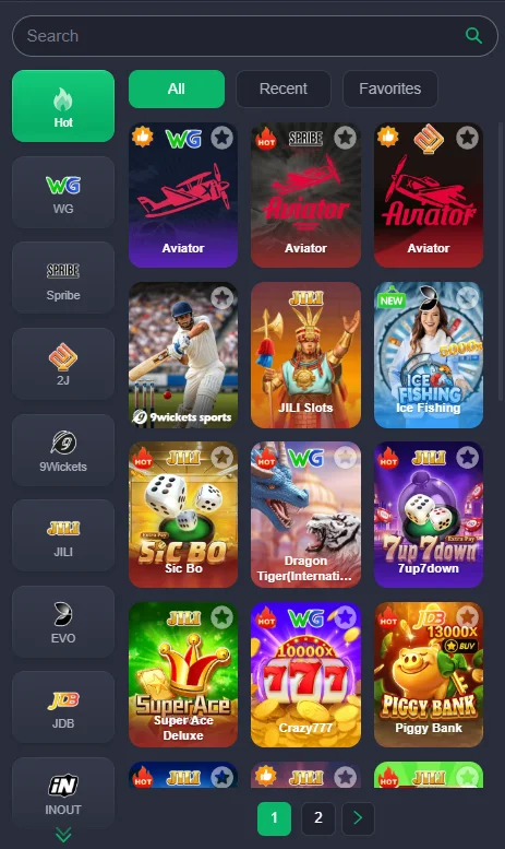 Y77 Game Main Lobby Interface