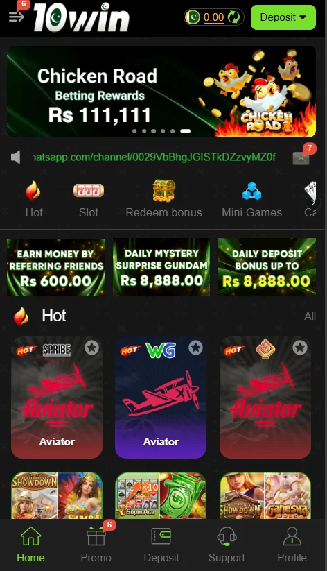 10win Game Dashboard Interface
