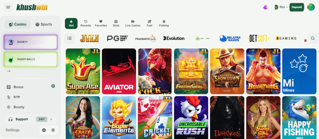 Khushwin Game Interface
